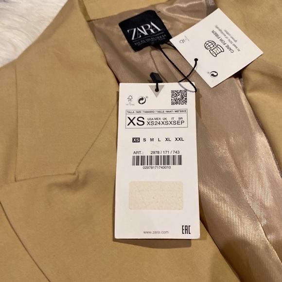 Zara Tan Beige Button Down Blazer Jacket Loose Fit Coat Women’s Size Xsmall NWT - Picture 4 of 6